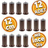 Metal Mobilya Baza Kanepe Koltuk Çekyat Yükseltme Ayağı M8 Ince Diş Kahve Ayakları 12 Cm (12 Adet)