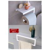 Metal Modern Banyo Askılığı ve Tuvalet Kağıdı Askılığı Ikili Set Beyaz
