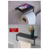 Metal Modern Banyo Askılığı Ve Tuvalet Kağıdı Askılığı Ikili Set Siyah