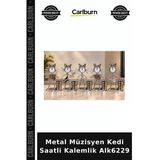 Metal Müzisyen Kedi Saatli Kalemlik Alk6229 Çalışma Masası Sevimli Tasarım Doğum Günü