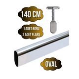 Metal Oval Krom Mobilya Dolap Askı Borusu(Krom)(Oval)(2 Adet Ayaklı Kapalı Flanş-1 Adet Boru) Krom 140Cm