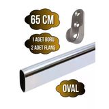 Metal Oval Krom Mobilya Dolap Askı Borusu(Krom)(Oval)(2 Adet Flanş-1 Adet Boru)(Boy:30mm En:15mm) Krom 65Cm