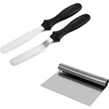Metal Pasta Spatulası 2li ve Çelik Kazıyıcı 15 cm Pasta Sıvama Tarağı Bıçağı ve Pasta Dekor Tarağı