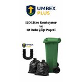 Metal Pedallı Çöp Konteyneri 120 Litre Konteyner ve 10 Adet Çöp Poşet Rulosu- Isıya Dayanıklı-