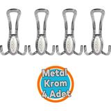 Metal Portmanto Vestiyer Duvar Dolap Elbise Mobilya Kapı Askısı Askılığı Askılık Krom (4 Adet)