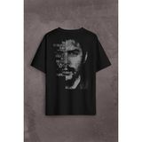 Metal Poster Ernosto Che Guevara Hafl Face Yarım Yüz Sırt Ön Baskılı Oversize Tişört Unisex T-Shirt Siyah