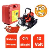 Metal Profesyonel Hava Kompresörü 150 Psı Çakmaklık Araba Çift Pistonlu Teker Lastik Top Şişirme 12V