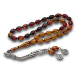 Metal Püsküllü Bordo Amber Sıkma Kehribar Tesbih