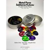 Metal Saklama Kutulu 17’li Damla Gitar Pena Seti '1mm, 2mm, 3mm'elektro, Bas ve Akustik Gitar Uyumlu - Metalpenakutusu - Hediyelik Pena Kutusu - 17'Li Damla Pena