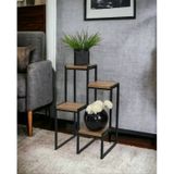 Metal Saksılık 4 Ahşap Raflı Dekoratif Saksı Standı Garden Çam