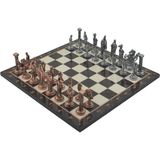 Metal Satranç Takımı Büyük Ingiliz Antik Taş ve Ceviz Desenli Satranç Tahtası - Genel
