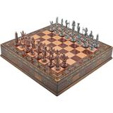 Metal Satranç Takımı Büyük Mısır Antik Gül Sandıklı Masif Ahşap Satranç Tahtası - 10 cm