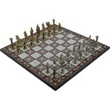 Metal Satranç Takımı/seti; Büyük,ingiliz,parlak ve Katlanır Sedef Desenli Satranç Tahtası - Çok Renkli