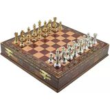 Metal Satranç Takımı/Seti;Büyük,Klasik,Parlak,Gül,Sandıklı Masif Ahşap Satranç Tahtası