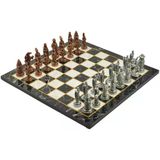 Metal Satranç Takımı/Seti;Büyük,Osmanlı&Bizans,Antik,Düz Mermer Desenli Satranç Tahtası
