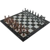 Metal Satranç Takımı/seti,büyük,pegasus, Antik, Katlanır Mermer Desenli Satranç Tahtası - Genel