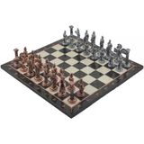 Metal Satranç Takımı/seti,büyük,pegasus, Antik Taş ve Ceviz Desenli Satranç Tahtası