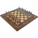 Metal Satranç Takımı/seti,büyük,pegasus, Antik ve Düz Masif Ahşap Satranç Tahtası - 10 cm