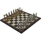 Metal Satranç Takımı/seti,büyük,pegasus Figürlü,parlak Taş ve Ceviz Desenli Satranç Tahtas� - Genel