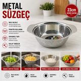 Metal Sepet Süzgeç 23 Cm Kulplu Mutfak Sebze Meyve Yıkama Ve Süzme Aparatı