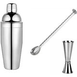 Metal Shaker 350 ml + 3/6 cl Jigger + Tokmaklı Bar Kaşığı Bar Seti Kokteyl Hazırlama Seti Ölçek