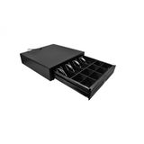 Metal Siyah Para Çekmecesi 4 Banknot 8 Bozuk Para Haznesi 41 X 41 - 10 Cm Rj11 -12V - 3 Pozisyonlu Anahtar Kilidi
