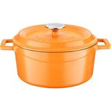 Metal Spring Serisi - Döküm Tencere, Yuvarlak, 24 Cm, Mat Emaye, Parlak Siyah Taban, Turuncu