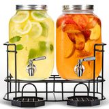 Metal Standlı, Paslanmaz Çelik Musluk, Metal Kapak ve Damlama Tepsileri ile Çift Galon Cam İçecek Dispenseri - Kombucha Fermentasyonu, Buzlu Çay ve daha fazlası için Galon Cam Yorkshire Mason Kabı