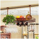 Metal Tavana Monte Şarap Şampanya Kadehi Kadehleri Kadeh Raf Tutucu, 3 Şişeye Kadar Şarap ve 15 Bardak Bardak, 80x25 CM (Renk: Kahverengi)