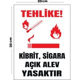 Metal Tehlike Kibrit Sigara Açık Alev Yasaktır 20CM x 30CM A4 Büyüklüğünde Uyarı Levhası Yönlendirme - 20 cm x 30 cm