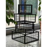 Metal Tel Kasa Sepet - 4'Lü Set - Depolama Kasası, Sele Sepet Siyah 30-35-40-45 Cm H:20 Cm
