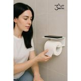 Metal Telefon Raflı Tuvalet Kağıdı Tutucu | Çift Taraflı Bantlı Montaj | Banyo Organizer Raf - Beyaz