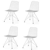 Metal Telli Mutfak Cafe Ofis Bahçe Sandalyesi 4lü Set BEYAZ