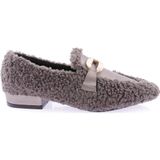 Metal Tokalı Peluş Kadın Loafer Ayakkabı Gri Peluş 6381535