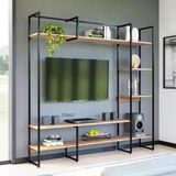 Metal Tv Ünitesi, Tv Sehpası, Duvar Ünitesi Atlantik Çam Metal Ayaklı Siyah 200x34x185