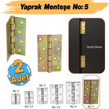 Metal Yaprak Menteşe 2 Adet Prinç Sarı No:5 Mobilya Pencere Kapı Dolap Pvc Menteşesi Iki Kanatlı - 1