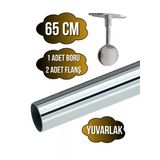 Metal Yuvarlak Krom Mobilya Askı Borusu(Krom)(2 Adet Ayaklı Kapalı Flanş-1 Adet Boru)(Çap:25mm) Krom 65Cm