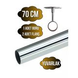Metal Yuvarlak Krom Mobilya Dolap Askı Borusu(2 Adet Ayaklı Açık Flanş-1 Adet Boru)(Krom)(Çap:25mm) Krom 70Cm