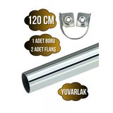 Metal Yuvarlak Krom Mobilya Dolap Askı Borusu(Krom)(2 Adet Flanş-1 Adet Boru)(Çap:25mm) Krom 120Cm