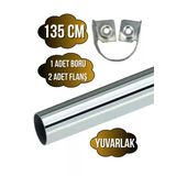 Metal Yuvarlak Krom Mobilya Dolap Askı Borusu(Krom)(2 Adet Flanş-1 Adet Boru)(Çap:25mm) Krom 135Cm