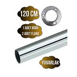 Metal Yuvarlak Krom Mobilya Dolap Askı Borusu(Krom)(2 Adet Yuvarlak Flanş-1 Adet Boru)(Çap:25mm) Krom 120Cm