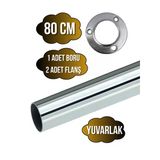 Metal Yuvarlak Krom Mobilya Dolap Askı Borusu(Krom)(2 Adet Yuvarlak Flanş-1 Adet Boru)(Çap:25mm) Krom 80Cm