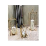 METALAY 3lü Altın Dekoratif Kafes Mumluk Gold Fener Şamdan Metal Üçlü Takım