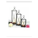 METALAY Metalay Dekoratif 3'lü Set Ferforje Kafes Fener Mumluk Boyutlar: Boy:64-50-33 En:17-15-13 946