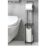 METALAY Wc Banyo Tuvalet Ayaklı Kağıtlık Yedekli Tuvalet Kağıtlığı Mat Siyah WC siyah kağıtlık