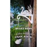 Metalciklerim Metal Saksı Askılığı - Kuğu Figürlü Duvar Tipi Dekoratif Çiçek Askısı - Beyaz Renk