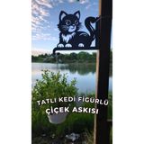 Metalciklerim Metal Saksı Askılığı - Tatlı Kedi Figürlü Duvar Tipi Dekoratif Çiçek Askısı