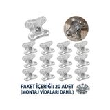 METALİ Beymes 20 Adet Açılı Köşe Çektirme Dolap Kelebek Bağlantı % 100 Kırılmaz - Şeffaf ( MONTAJ VİDALARI DAHİL )
