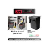 METALİ Dolap Içi Çöp Kovası Antrasit 20 L, minimum dolap kapak genişliği 45 cm.