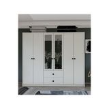 Metalia GM 036 Lüx 6 Kapı 2 Çekmeceli Düğme Kulplu Aynalı Gardırop